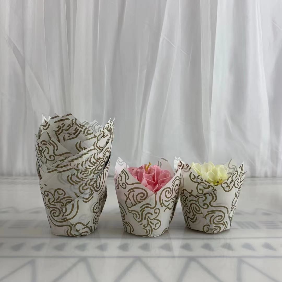 Recyclable Tulip Paper Baking Cups White Brown Molds For Weddings