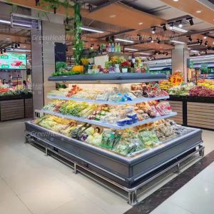 Custom Island Merchandise Display Round Cabinet Multideck Open Chiller