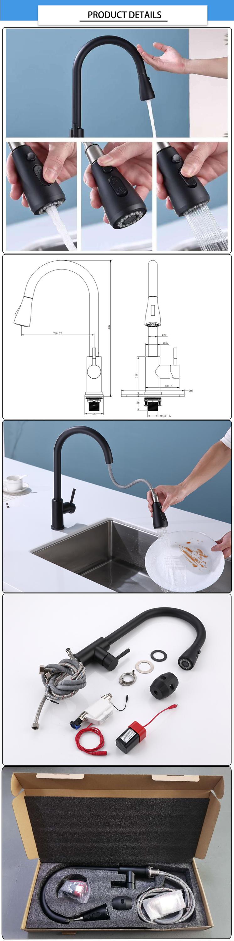 Matte Black Pull Out 1/2"X M10 60cm Touch Water Faucet