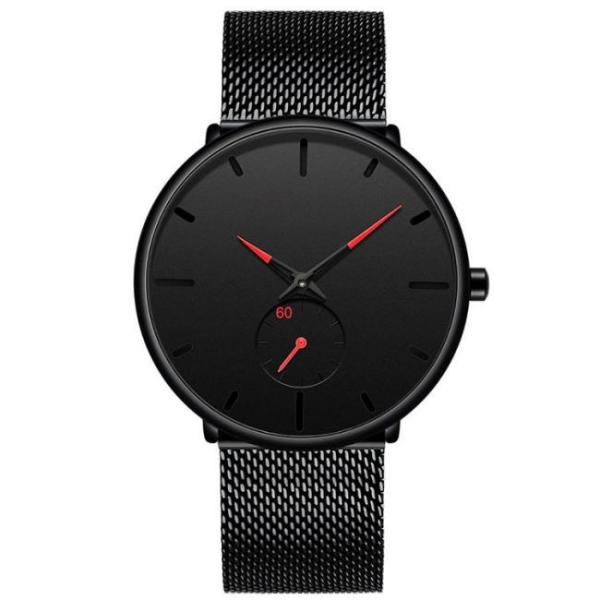 Mens 3atm Analogue Wrist Watch 40mm Quartz Black Minimalist Watch Stainless