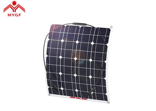 Low Iron Semi Flexible Solar Panel 50 Watt Waterproof Junction Box Tempered