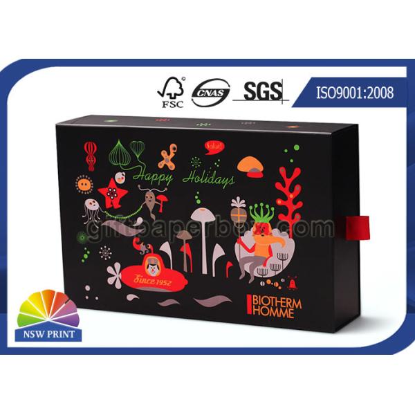 Quality Shiny Laminated Personalized Drawer Paper Box , Black Cardboard Paper Box for sale
