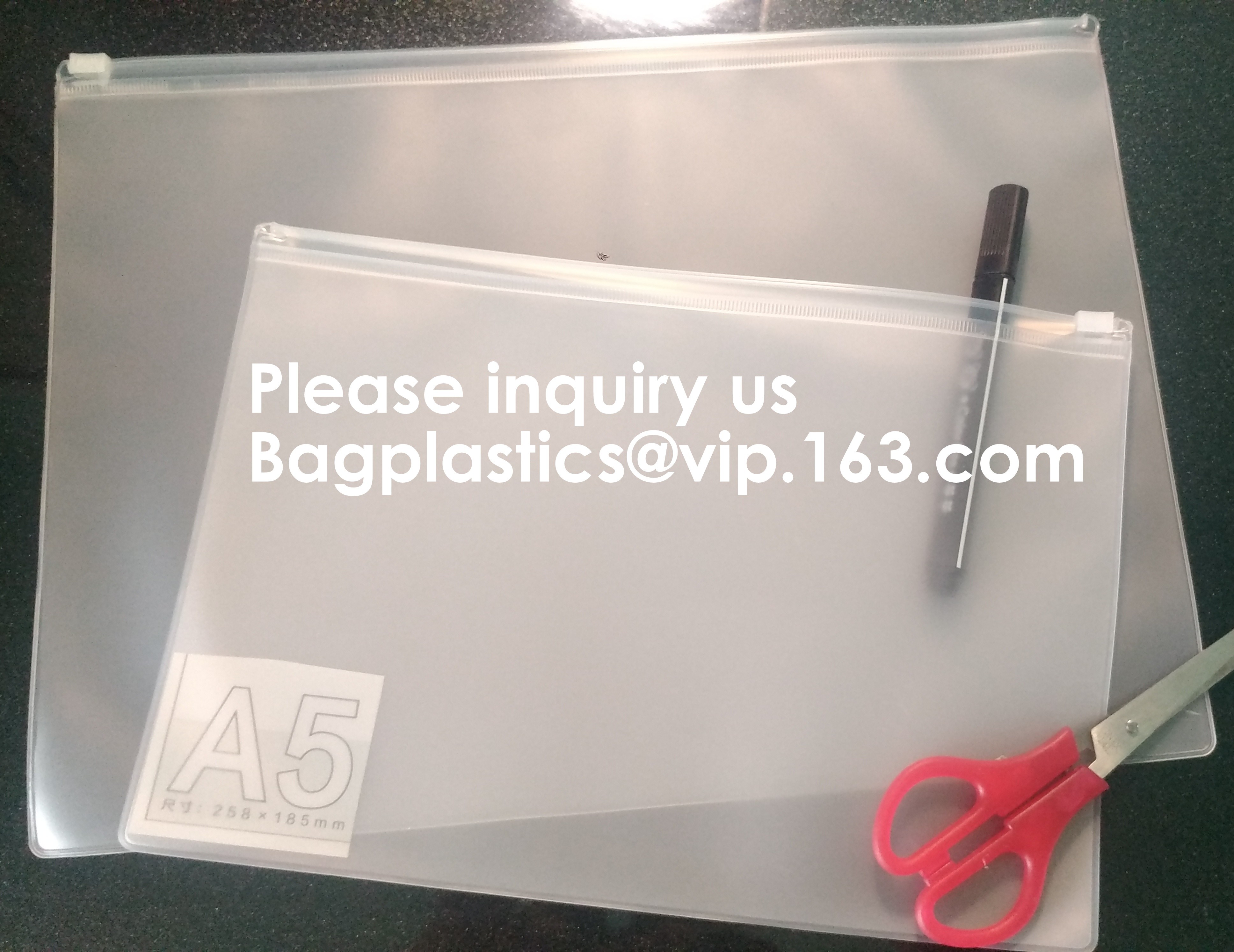 Metal Slider Office File Folder Mesh Clear PVC Zip Lock Document Bag,Folder File Wallet Zipped Lock Document Bag pack