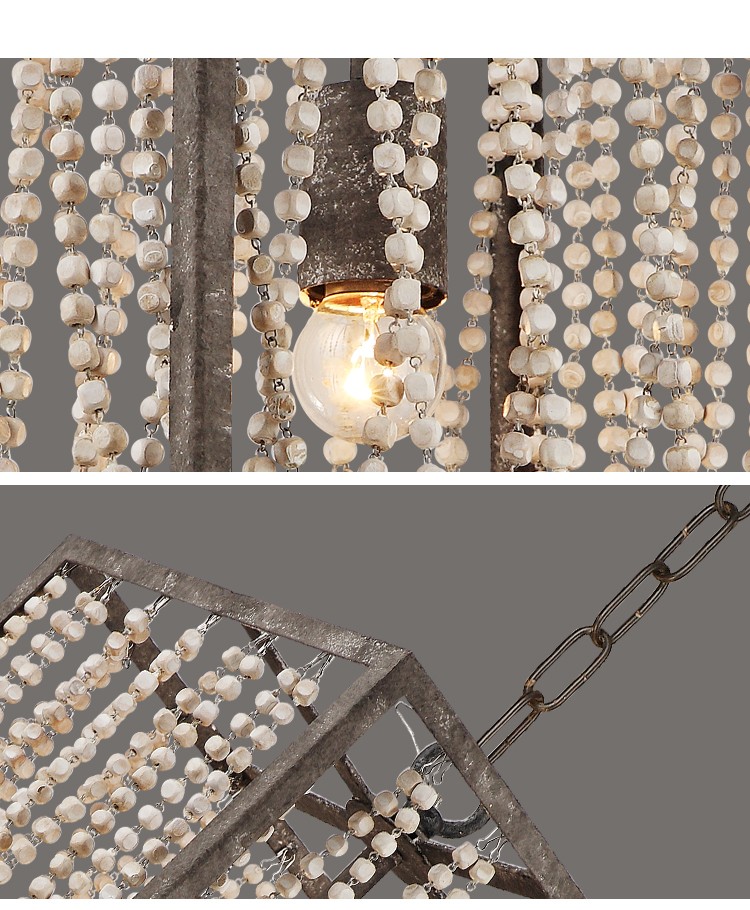 Rectangular metal chandelier with Wood Bead Chandelier (WH-CI-43)