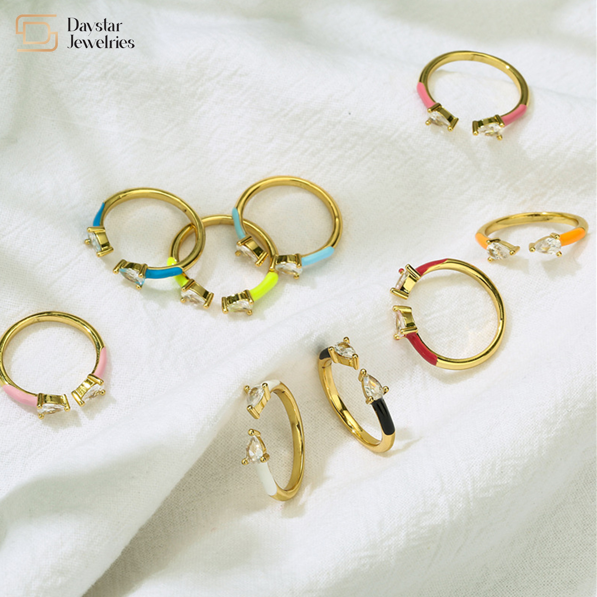 18k Gold Plated Adjustable Cubic Zirconia Water Drop Rings For Women Jewellery