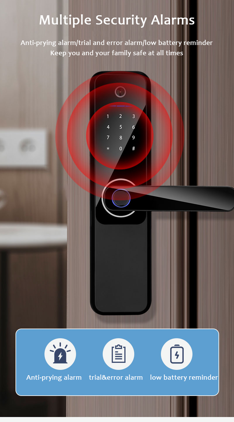 Biometric Password Smart Door Lock For 38mm-55mm Door Thickness