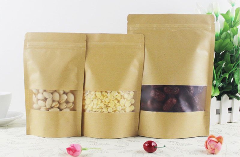 Food Package Bakery Kraft Paper Bag with Window Customized Design and Eco-Friendly
