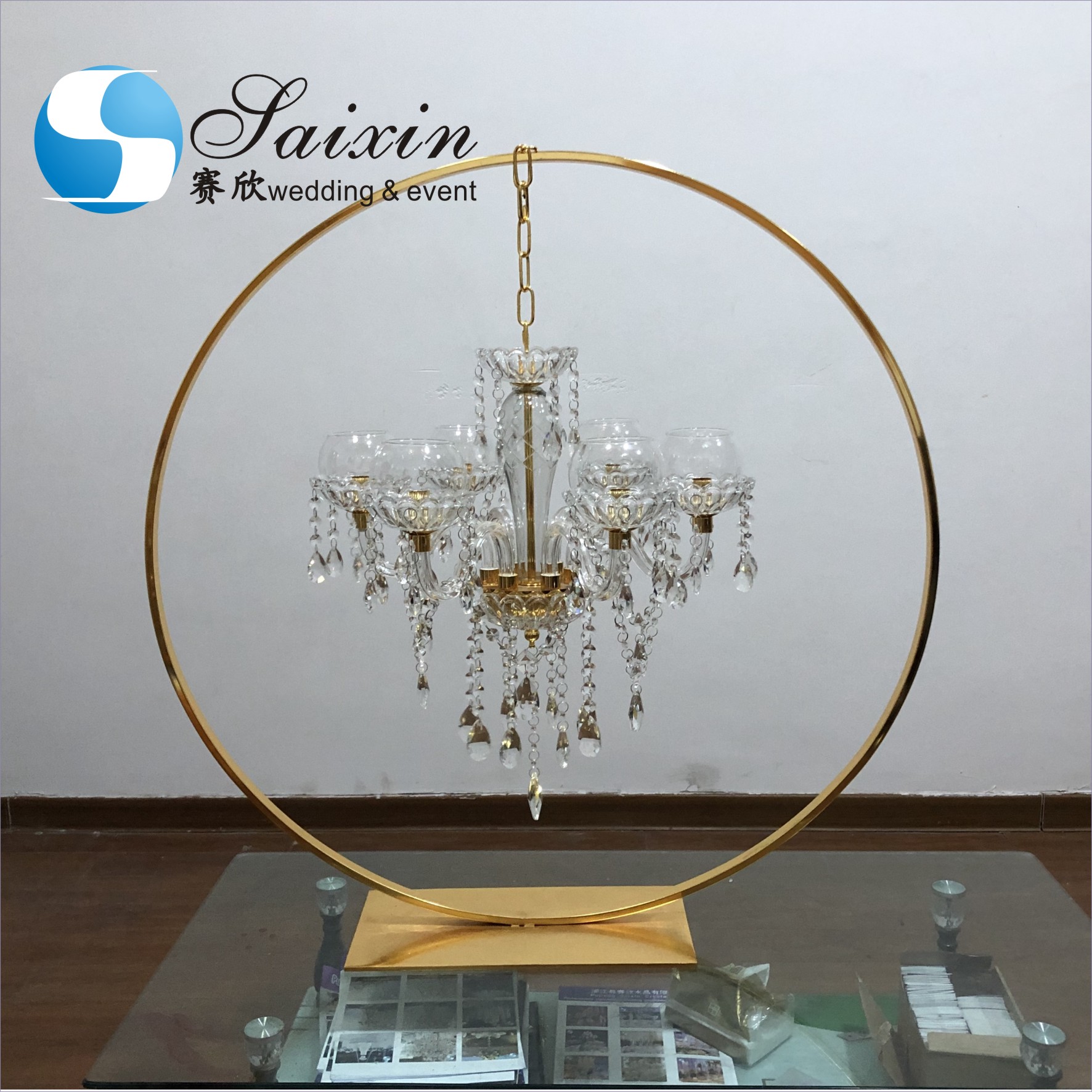 New hot style for wedding centerpiece crystal gold candelabra table decor chandeliers candle holder with support