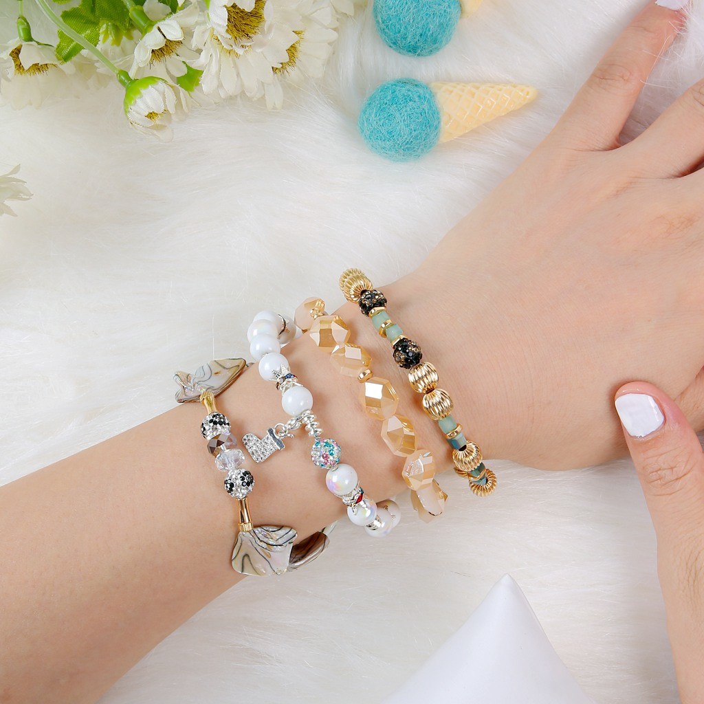 Light Champagne Hexagon Crystal Beads Bracelets With Champagne Shambhala Ball