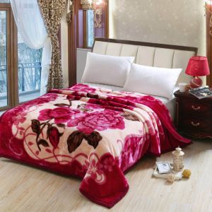Customized Pattern Luxury 100% Polyester Raschel Mink Blanket with Microfiber