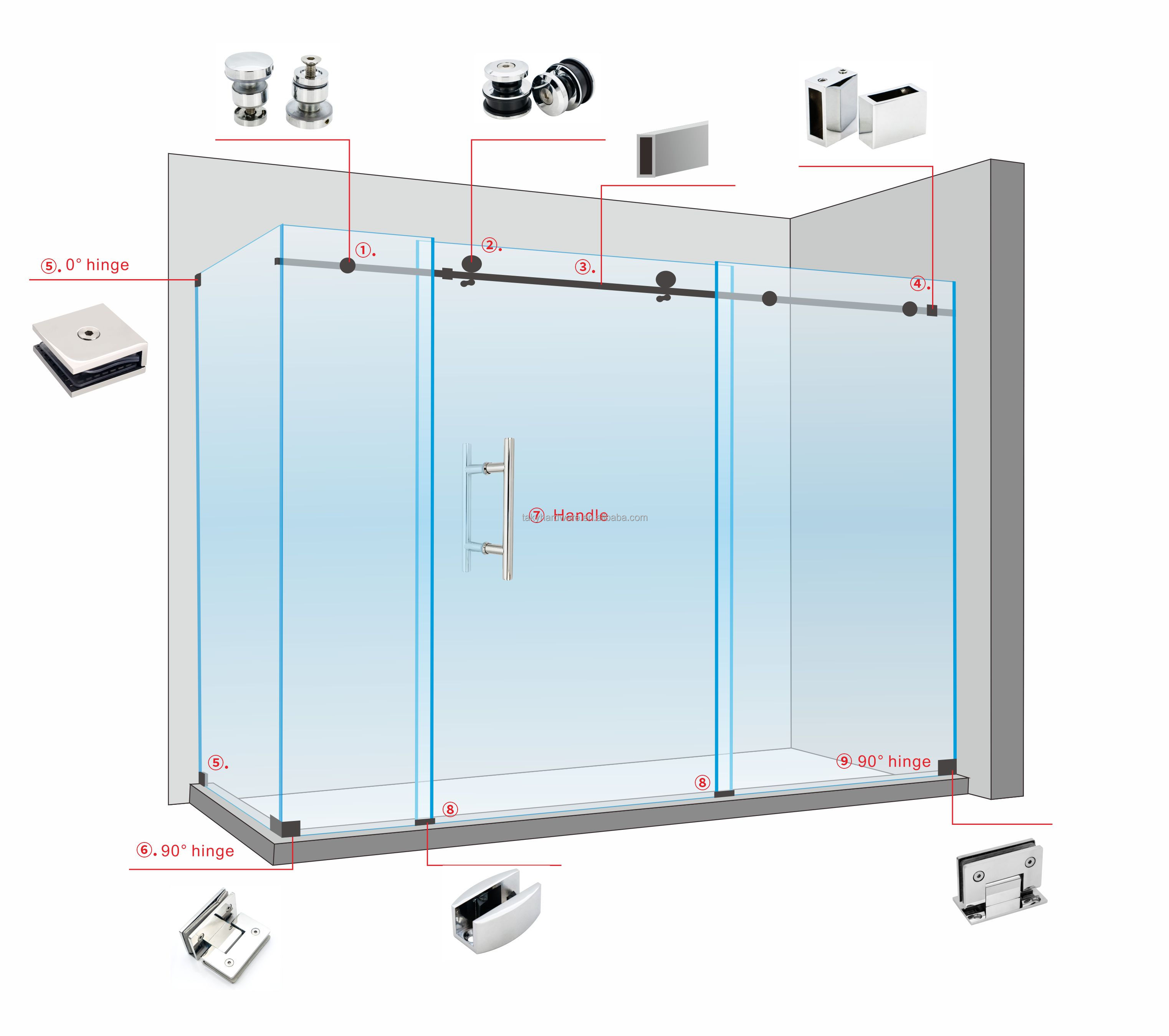304 Stainless Steel Glass Hardware for Modern Barn Door Shower Frameless Design Style