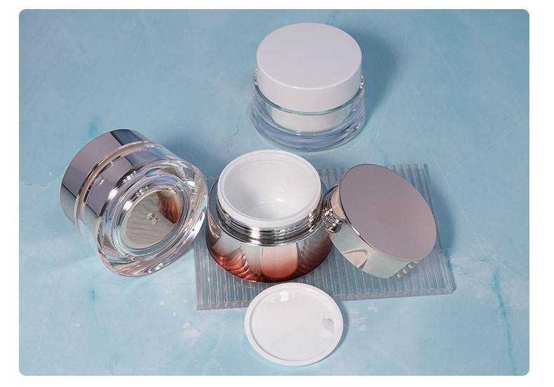 Luxury Skincare Body Cream Container Packaging 50ml ABS Cap Acrylic Plastic Jar with Shiny Gold UV Paint and Metal Lid