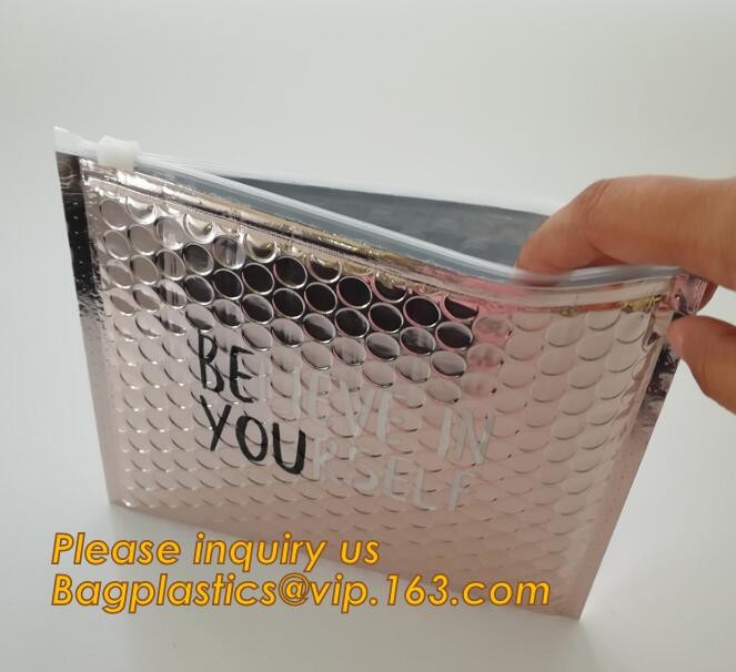 air mail metallic holographi rose gold bubble padded mailer / Zip lockkk bubble bag/ slider bubble bag,Holographic Factory