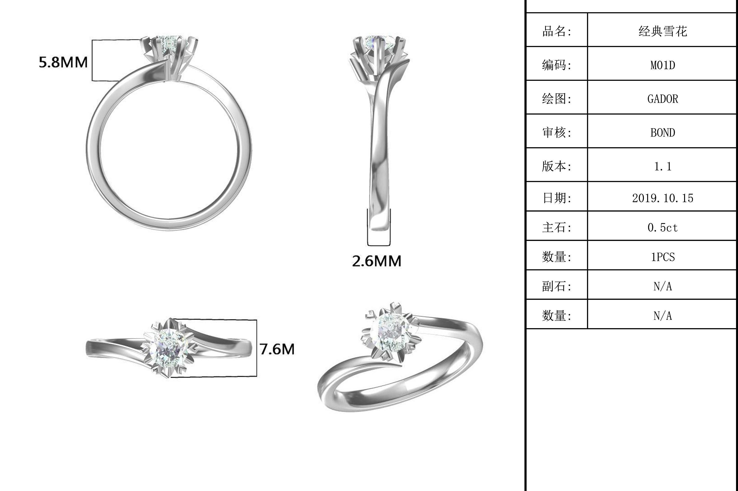 Lady 9k Round 7.5mm Moissanite Open Fashion Grandeur Jewelry Silver Ring