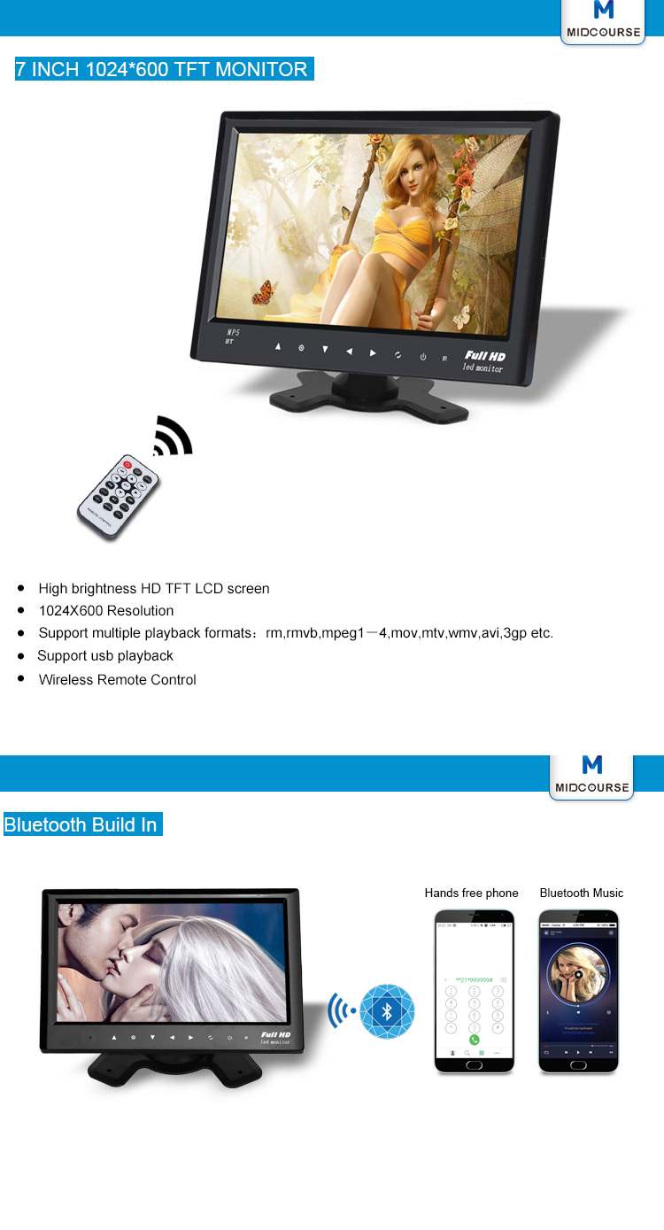 HD Rear View Camera and Car multimedia System with 7 Inch monitor