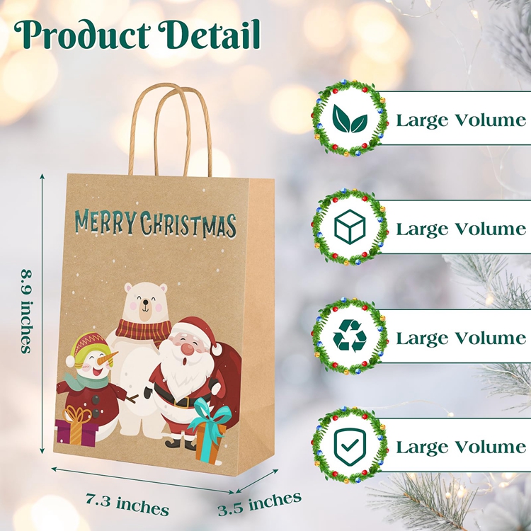 Gravure Printing Customized Bio-Degradable Kraft Paper Bag for Merry Christmas Parties