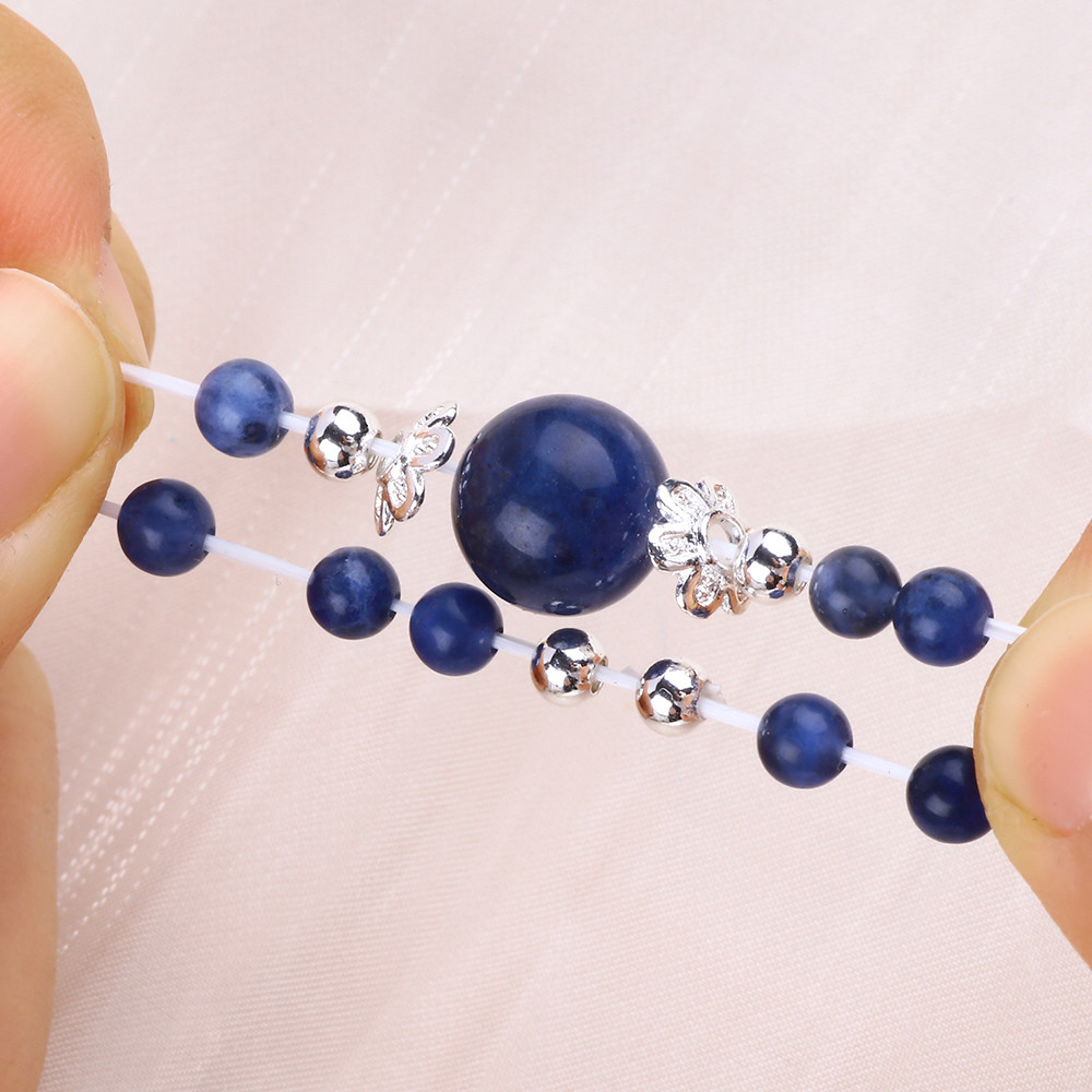 4mm Handmade Gemstone Beaded Ring Adjustable Elastic Blue Apatite Stone Ring Witth Colored Tigere's Eye Bead For Party D