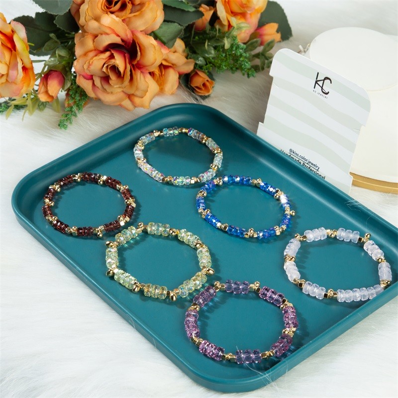 Gold Bean Charms With Multi Color Beads Elastic Bracelet For Brithday Gift