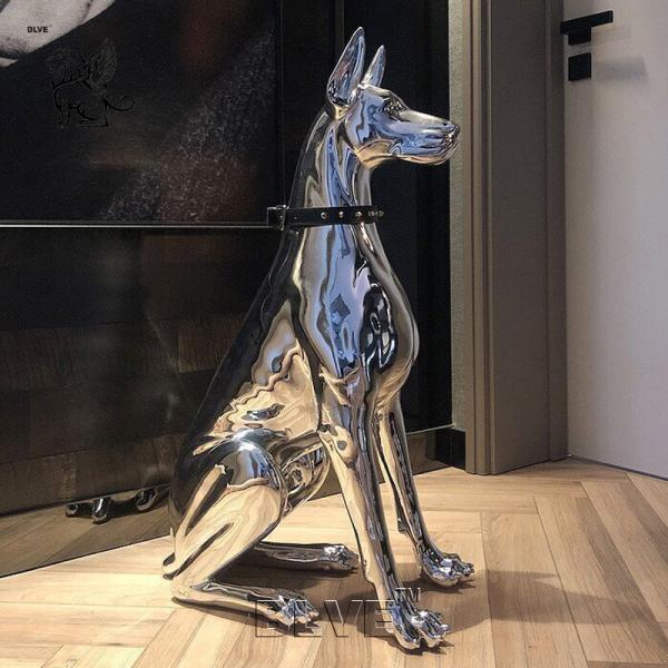 BLVE Stainless Steel Life Size Guard Doberman Dog Statues Sculpture Modern Art