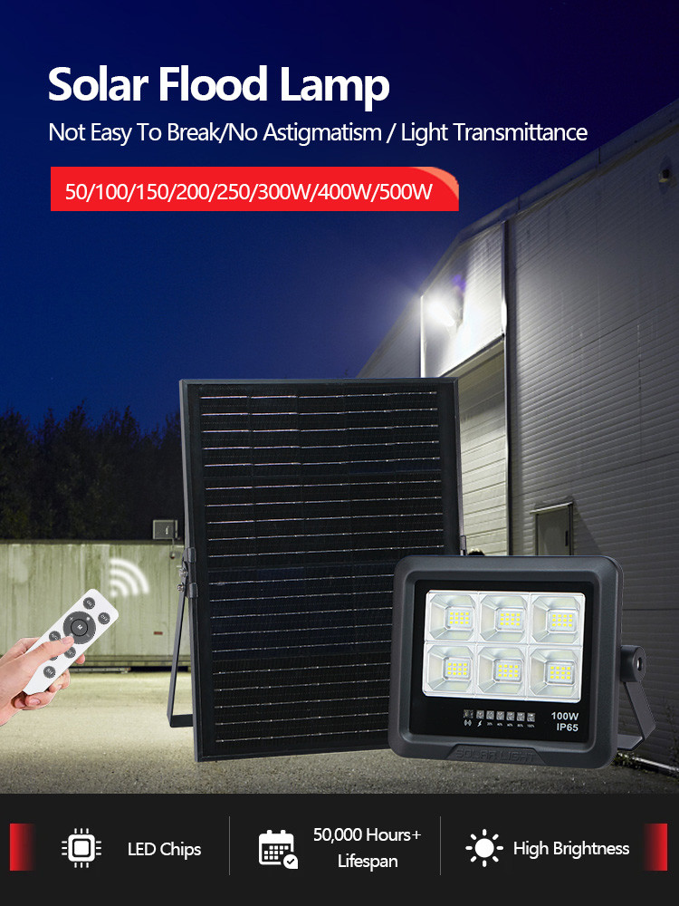 KCD Small Automatic Switch 60w 200w 300w Security Low Price LED Floodlight Solar Outdoor Flood Light 100w