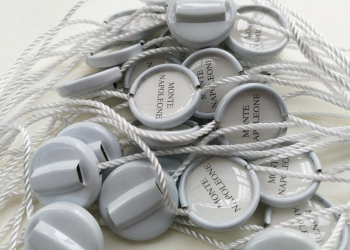 Custom Clothing Aluminum Metal Seal Tags With Plastic Drop Domed Epoxy Resin