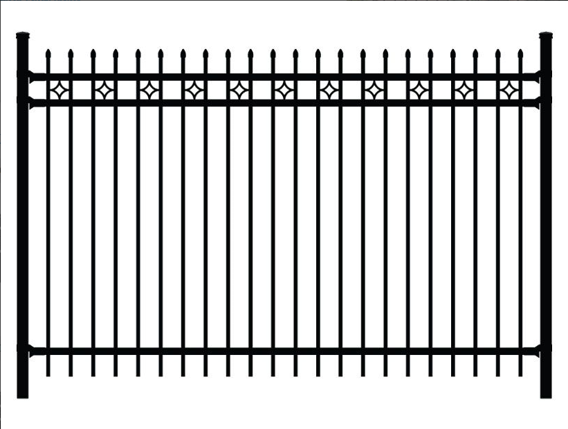 Residential 4-Rail Double Fancy Circles Metal Fence