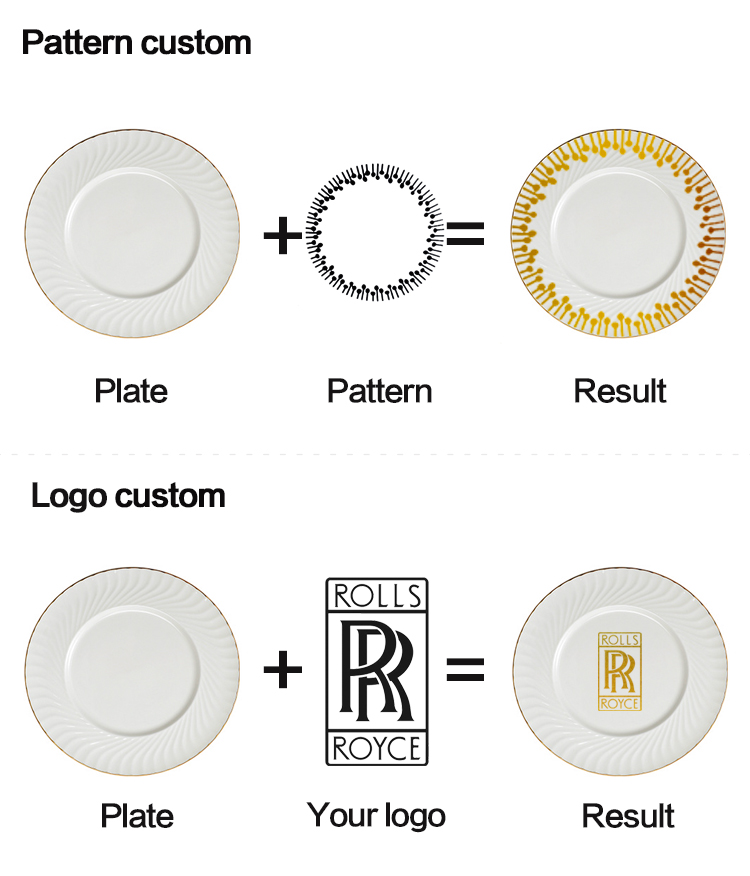 Gold line White Bone china embossed tableware Wedding Ceramic charger plate Dinner plate dish bowl mug coffee cup freely