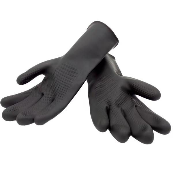 Latex Heavy Duty Industrial Rubber Gloves Solvent Resistance Flock Lined Rubber