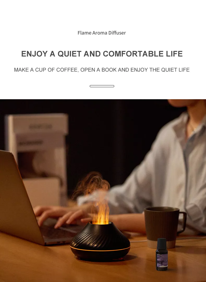 Dropshipping Newest RGB Light Flame Aroma Diffuser 130Ml 3d Colorful Flame Humidifier Fire Volcano Diffuser Dropshipping
