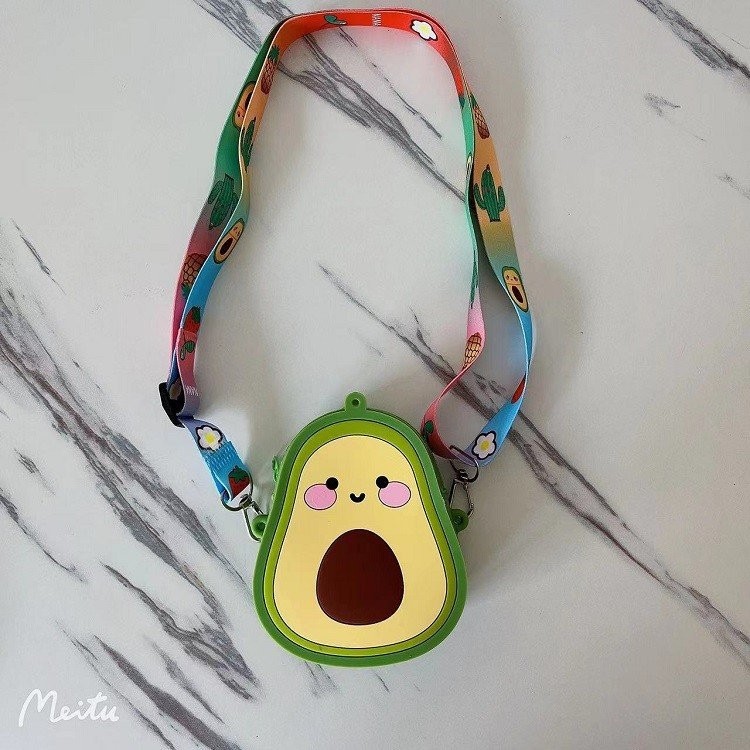 Cartoon Avocado Silicone Coin Wallets Cute Purse Headset Bag Makeup And Hair Accessories Bag Fun Toy Shoulder Purse Bag