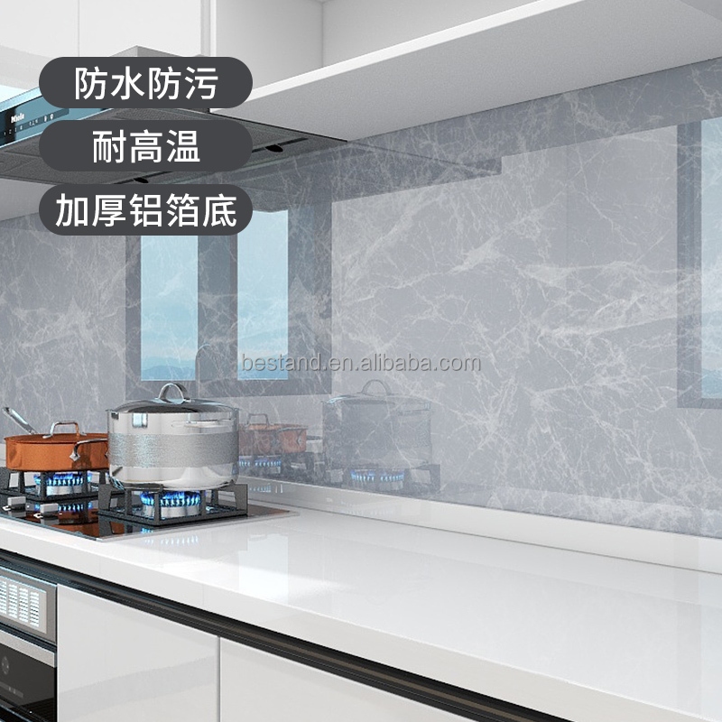 Marble Design High Glossy Self-Adhesive Kitchen Wallpaper with Heat Resistant and Waterproof Function
