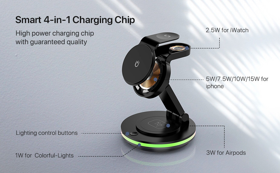 ABS PC 3 in 1 Foldable and Portable Magnetic Wireless Charger with Fast Charging