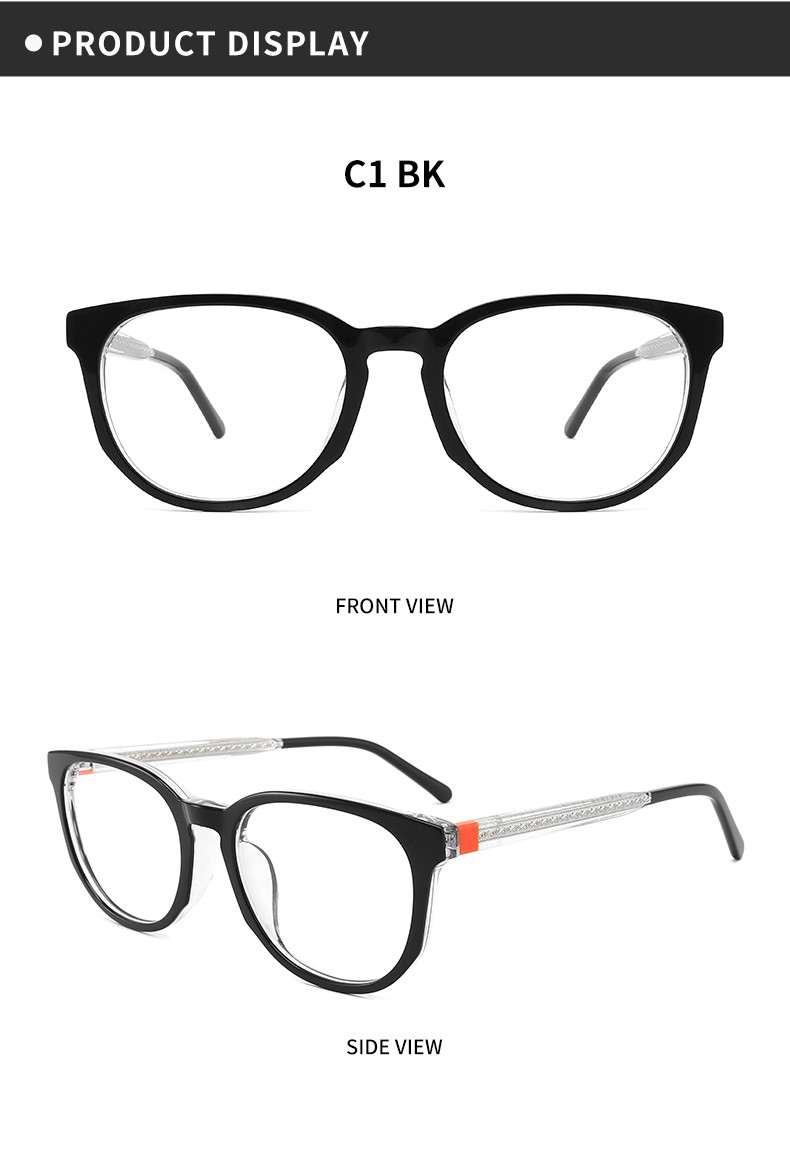 Retro Eyeglasses Unisex Round Acetate Glasses Non Prescription AC Lens