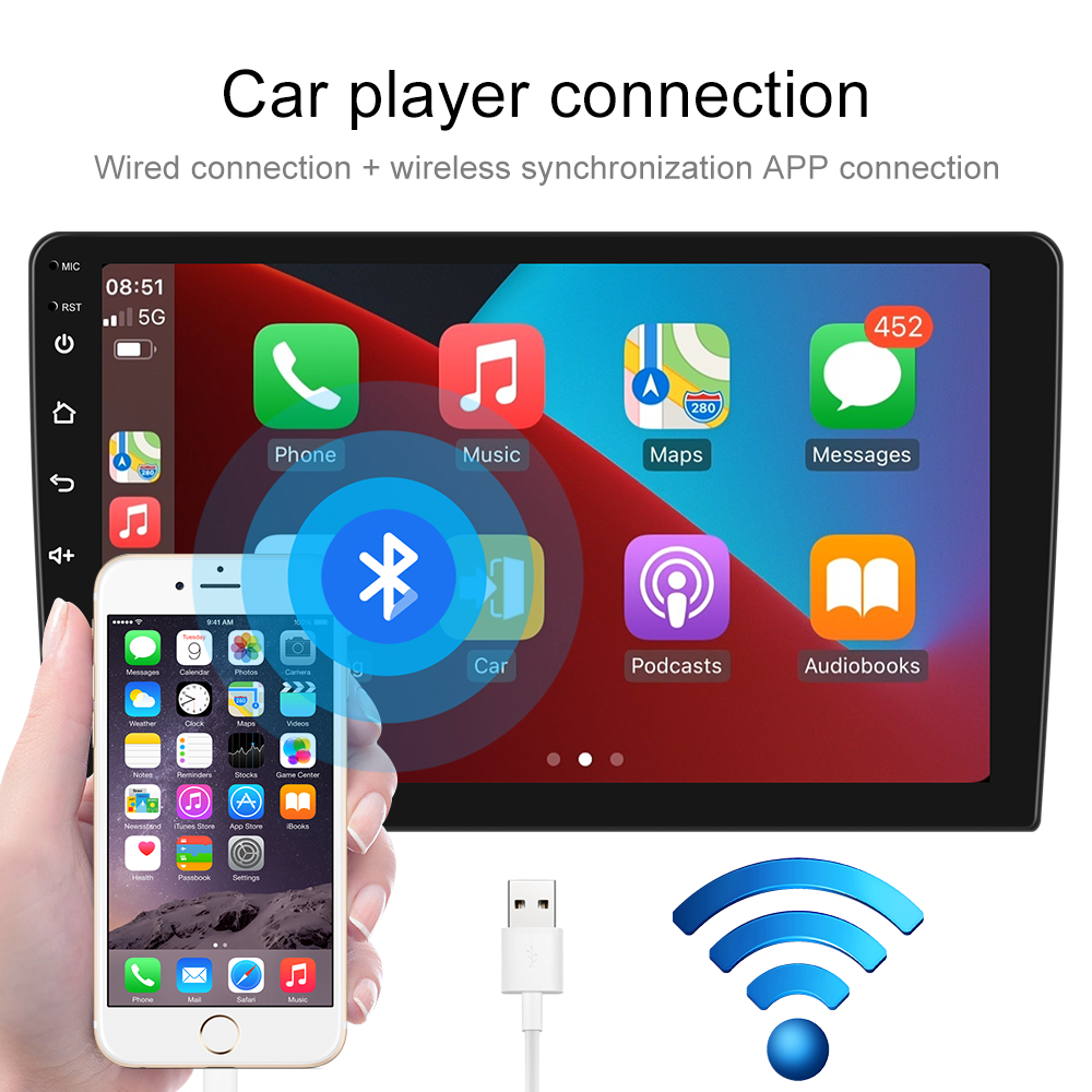 Wireless/Wired Carplay Android Auto Bluetooth FM Mirror Link Car Stereo 4 Core CPU 9" Screen Size MP5 Radio