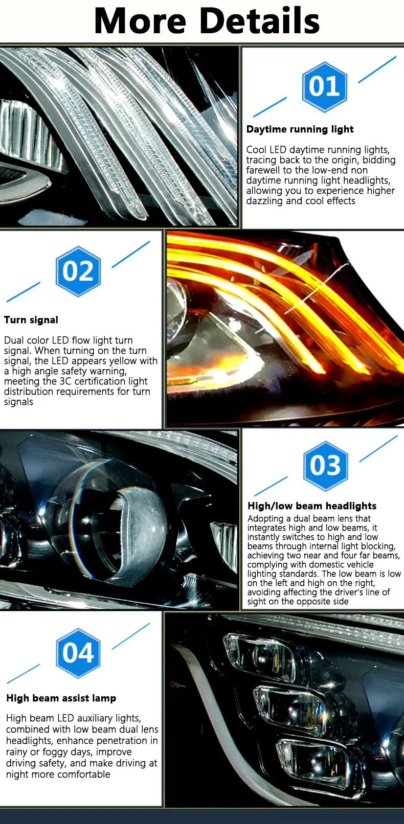 LED Headlights Assembly For Mercedes Benz S Class W222 14-18 Modified Maybach Front Head Light Drl Flowing Turn S65 S63
