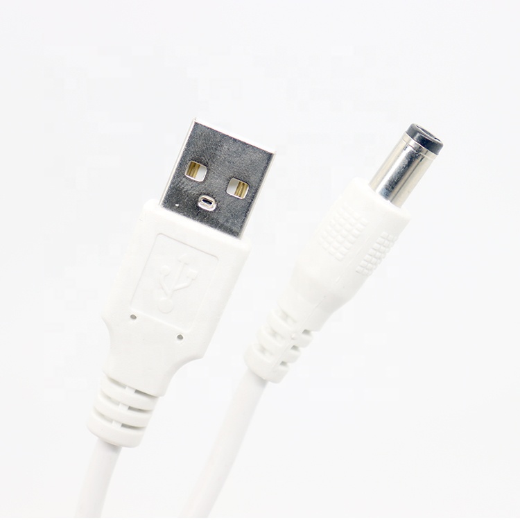 White 1M 5V USB 2.0 A Male To DC Barrel Jack 5.5X2.1mm Power Charger Cable