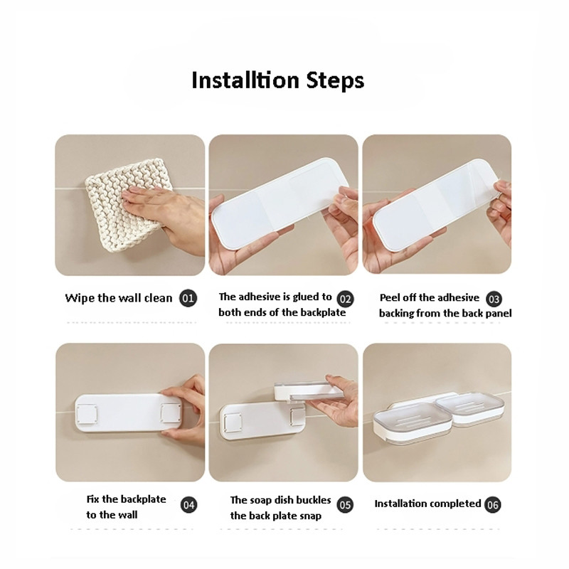 No Drilling Strong Adhesive Plastic Shower Caddy Soap Holder for Bathroom and Kitchen