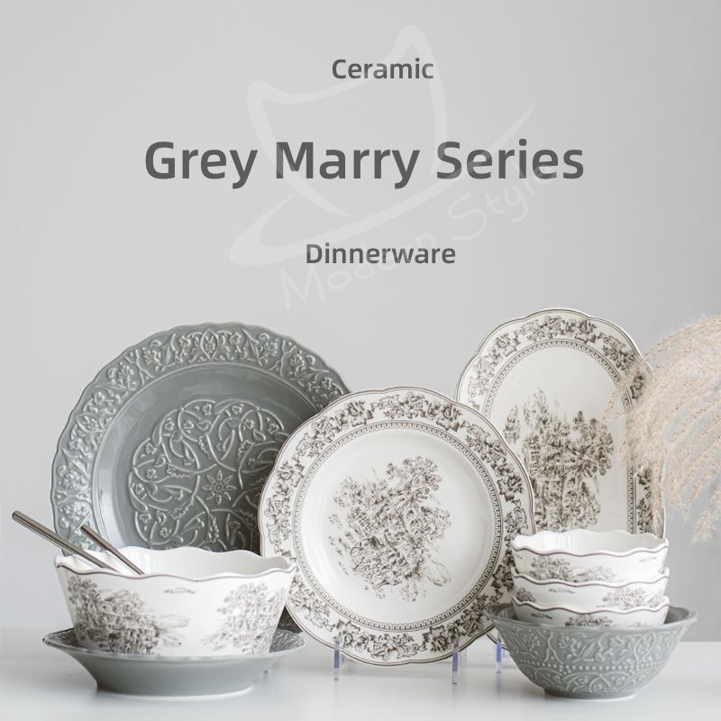 Europe Design Purple Green Gray Embossed Relief Floral Ceramic Tableware For Occasion