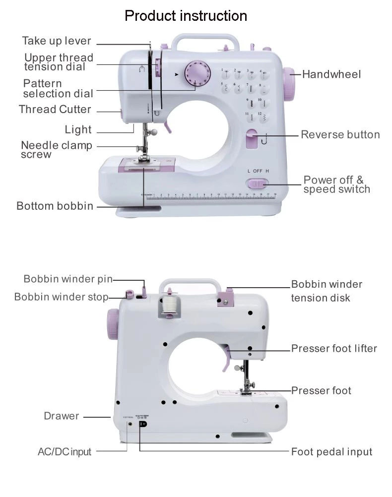 Manual Feed Mechanism Easy to Operate Domestic Sewing Machine for Pattern Embroidery