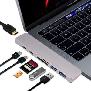  2018 Aluminum Thunderbolt 3 USB-C Hub USB Driver 7 Ports Dual Type C Hub 4K Type C Docking for MacBook Pro 13''15&quot; Manufactures