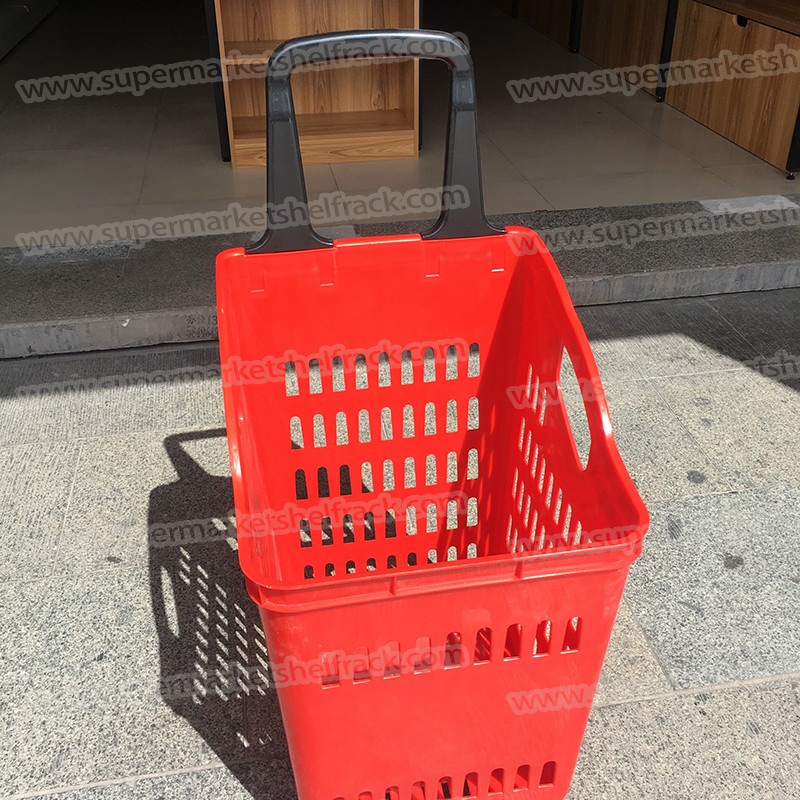 Supermarket Shopping Trolley Basket Three Wheels Plastic Hand Pull