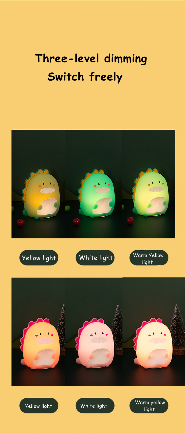 New Dinosaur Night light Warm Atmosphere Lamp USB rechargeable Sleeping Night Light For Children Kids Holiday Gift