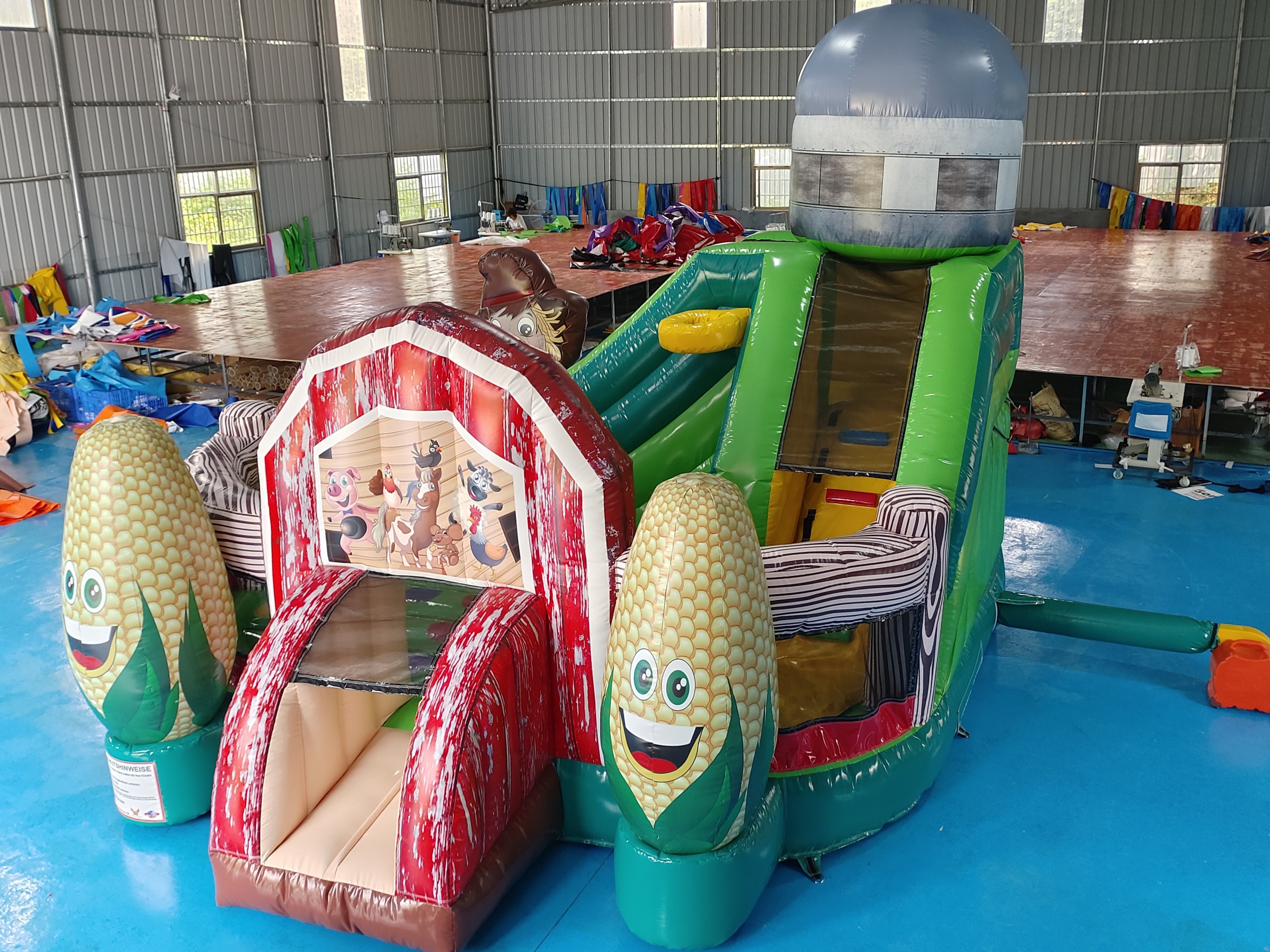 Digital Printing Inflatable Combo Funny Infant Playground Corn Farm Theme Inflatable Bouncy House With Slide For Kids