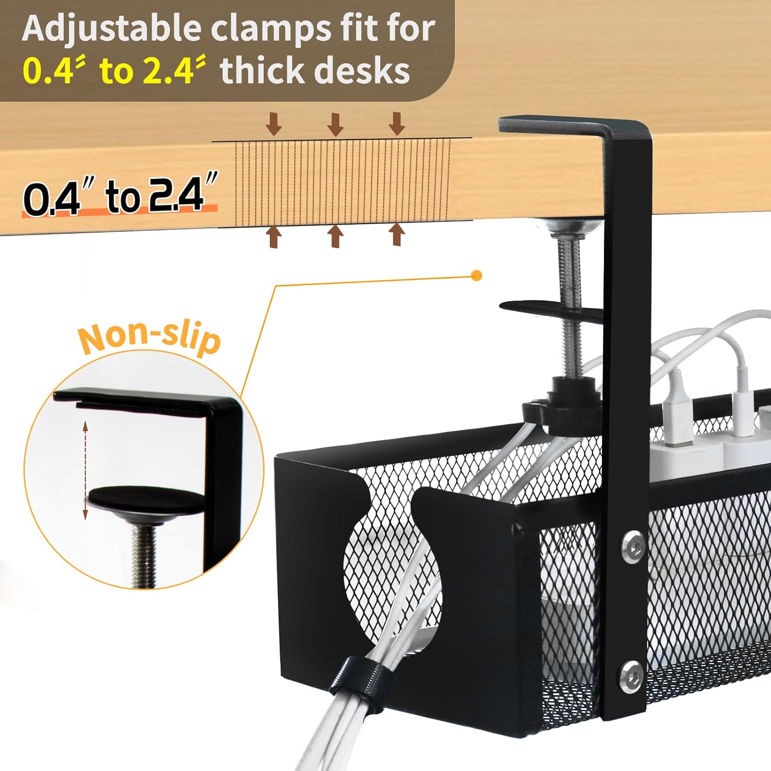 Under Desk Cable Management Tray 10 Silk Thickness Steel Material with Clamps Included