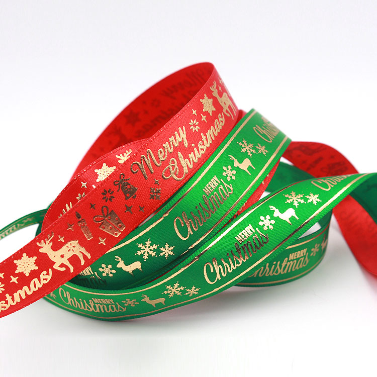 Satin Decorative Fabric Ribbon Custom Printed Logo For Christmas Celebration