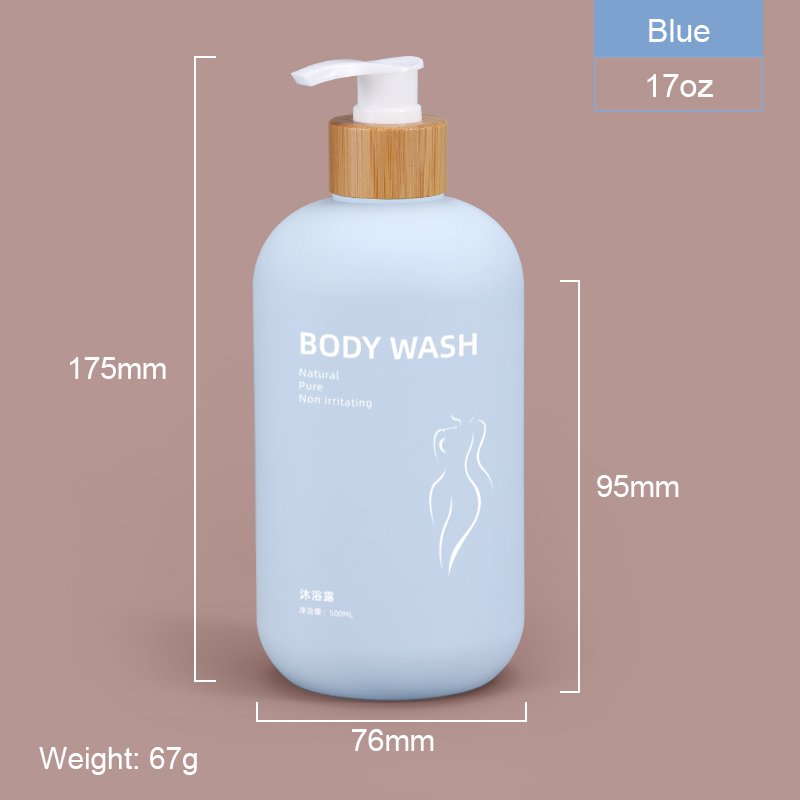 Shampoo Bottle with Bamboo Lid HDPE Plastic Type Soft Touch Empty Body Lotion Container
