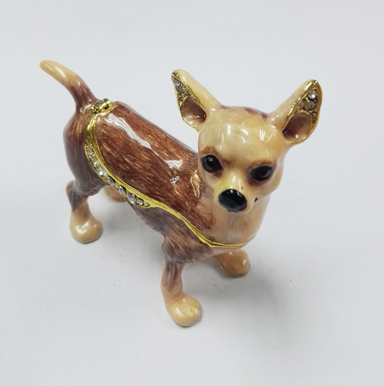 Cute small metal decorative trinket boxes Chihuahua dog jewelry box