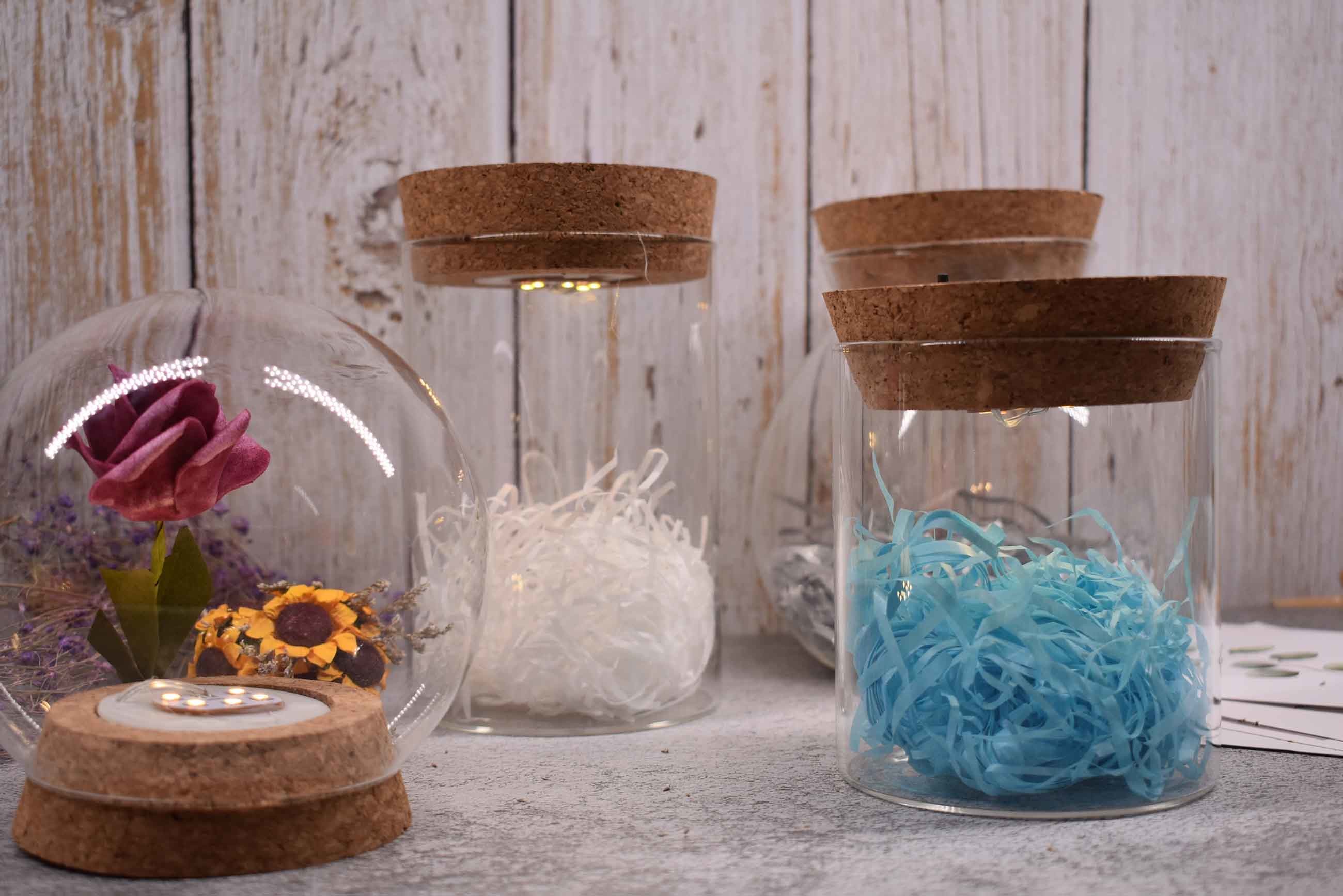 Non Toxic LED Cork Lids For Glass Dome Decorative Inserted Button Battery