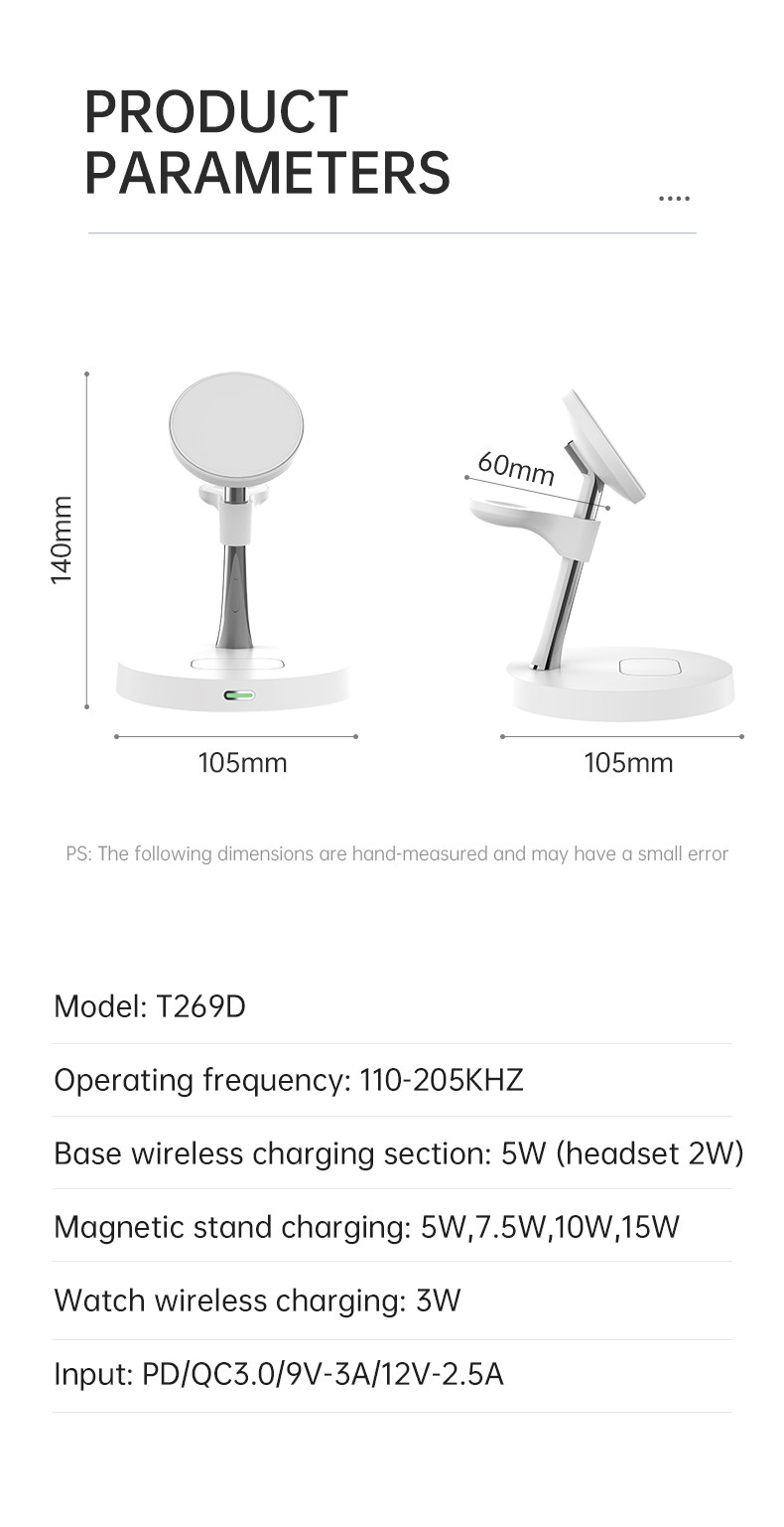 15W Zinc Alloy ABS 4 In 1 Wireless Charging Station with PD/QC3.0 for Multiple Devices
