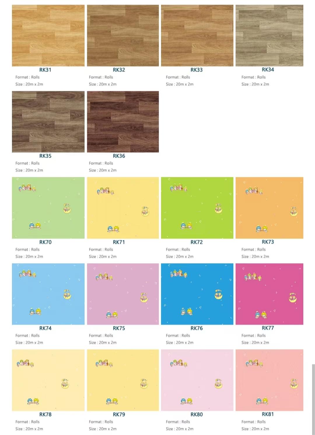 20m PVC Oak Vinyl Flooring Roll Heterogeneous Vinyl Flooring For Kindergarten